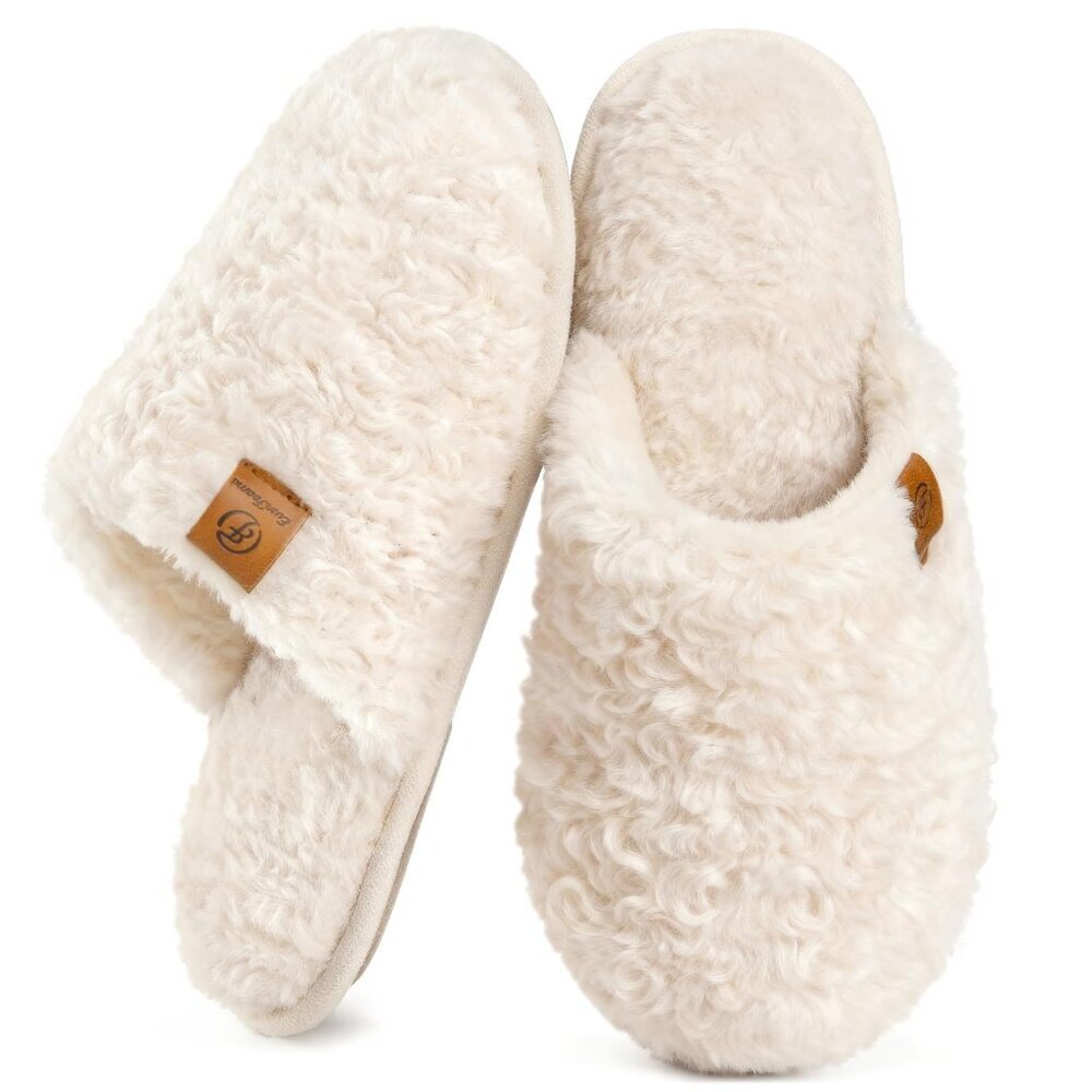 Women's Fuzzy Slip-on Slippers Memory Foam Indoor House Shoes Size 7-8